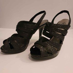 Fioni Night Black Shimmer Heels Size 7W